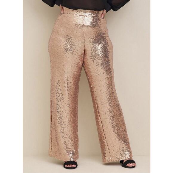 torrid Pants - Torrid Size 2 2X 18-20 Pants Sequins Wide Leg Flex Champagne Lined Holiday NWT
